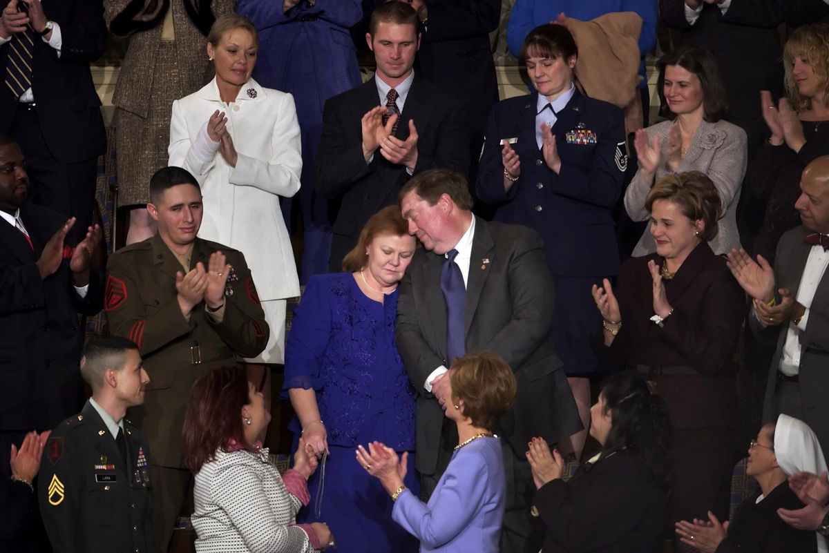 <i>Chris Maddaloni/CQ-Roll Call/Getty Images</i><br/>Parents of deceased Marine Sgt. Byron Norwood