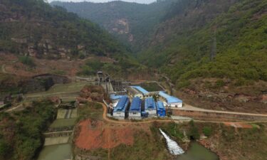 An aerial view of a bitcoin farm next to a hydropower station in Mabian Yi Autonomous County