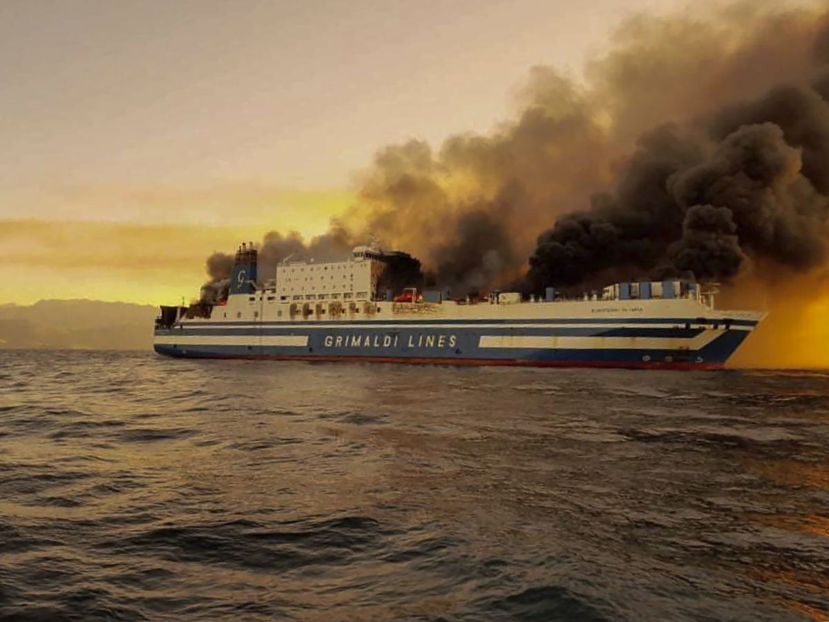 <i>Lazos Mantikos/debater.gr/AP</i><br/>A Greece ferry fire survivor is found alive. The ferry is seen on fire in the Ionian Sea near the island of Corfu