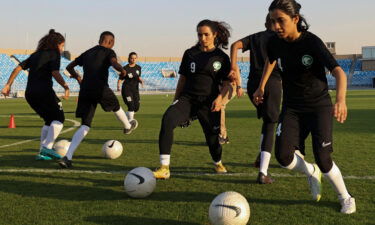 Players of the first Saudi women's football team attend a session in November 2