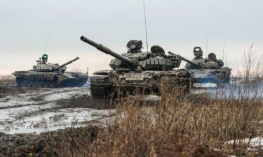 T-72B3 tanks of the tank force of the Russian Western Military District conduct field firing at Kadamovsky Range.