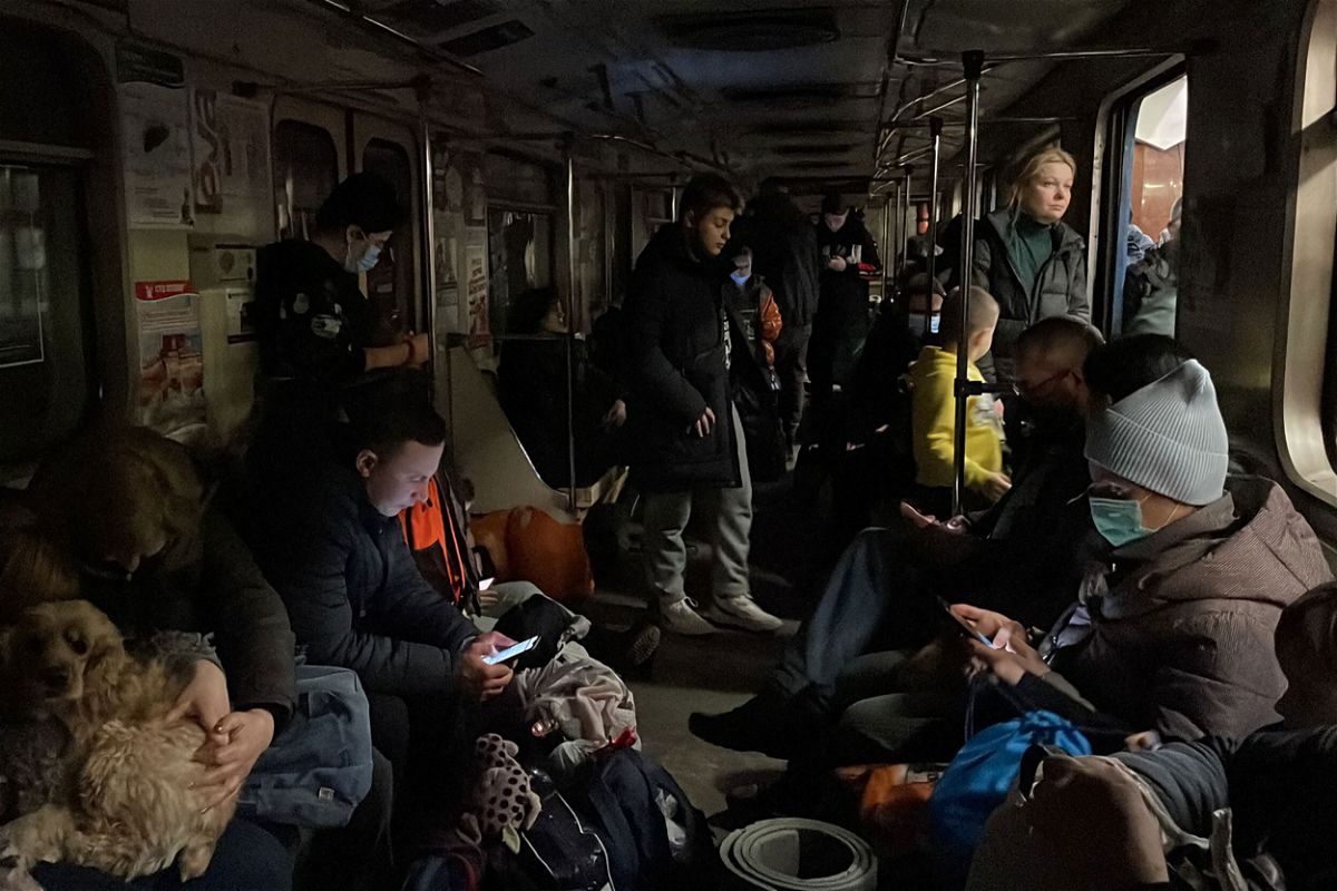 <i>Brent Swails/CNN</i><br/>People shelter in a subway station in Kharkiv
