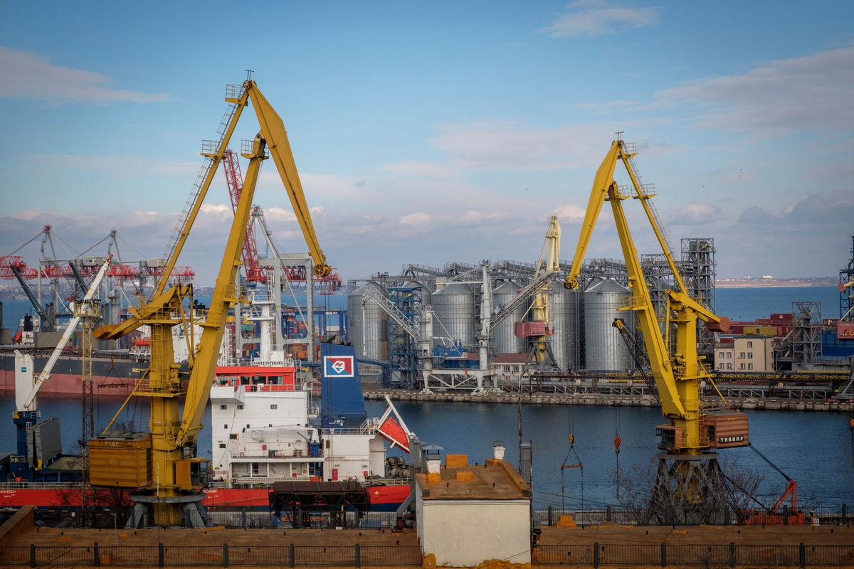 <i>Christopher Occhicone/Bloomberg/Getty Images</i><br/>Storage silos and shipping cranes at the Port of Odessa in Odessa