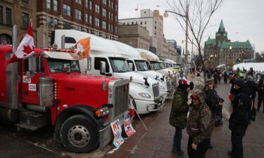 Trucks parked on Wellington Street