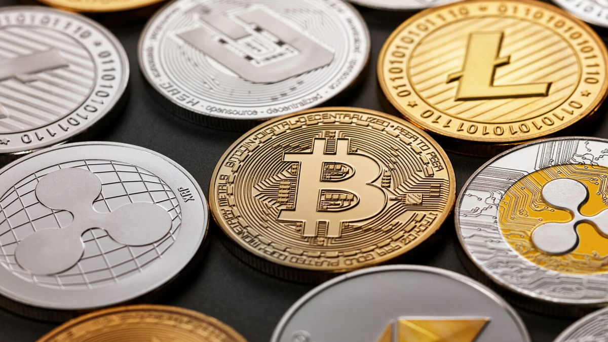 <i>Adobe Stock</i><br/>Coins representing crypto currency of bitcoin