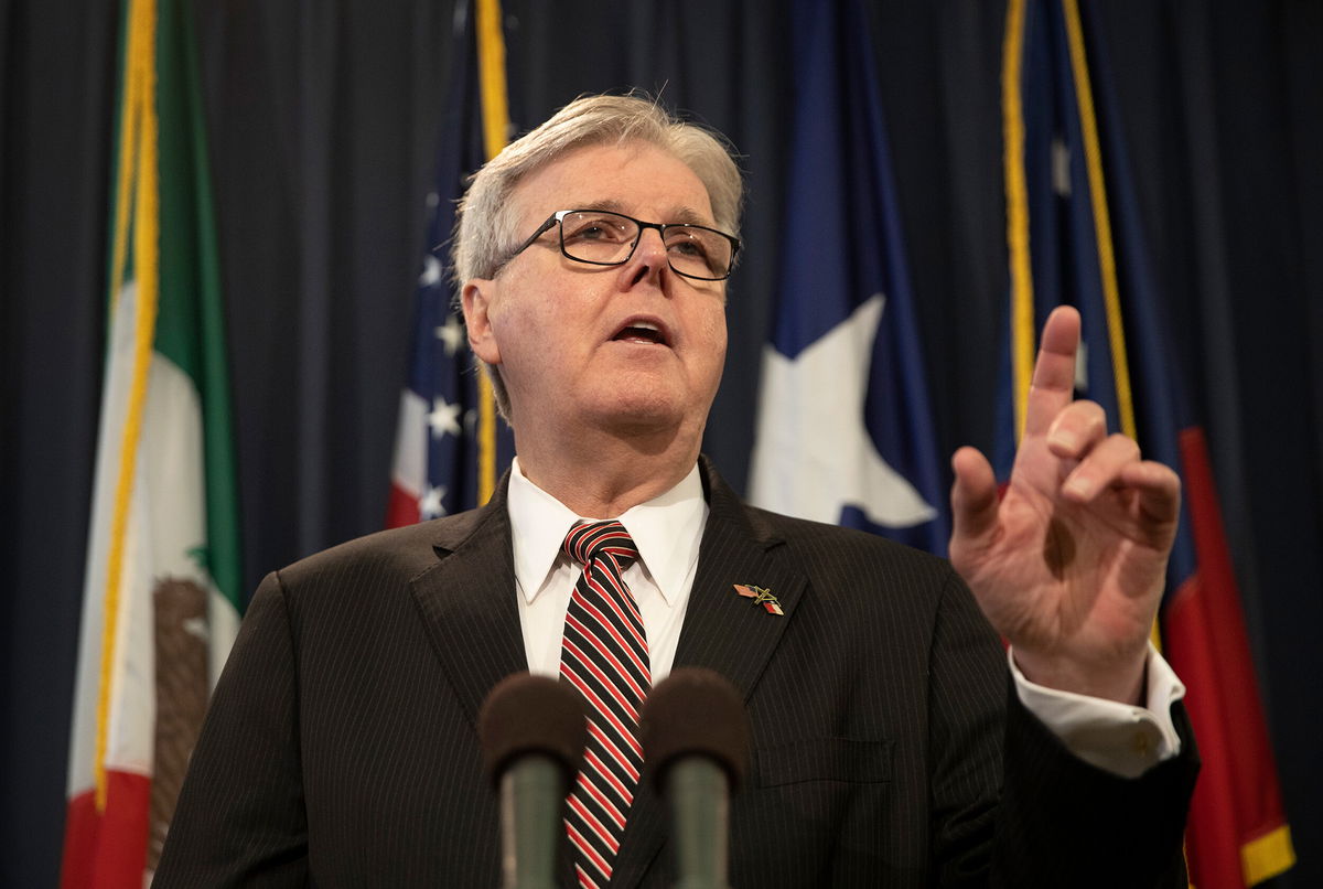 <i>Jay Janner/AP</i><br/>Texas Lieutenant Governor Dan Patrick talks about critical race theory at the Capitol in Austin