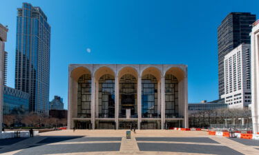 A view of Lincoln Plaza with the Metropolitan Opera House in the center in April 2021 in New York City.