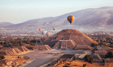 View of the Teotihuacan pyramids from an air balloon