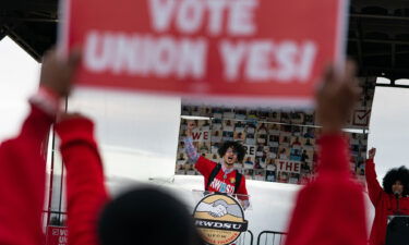 Amazon employee Isaiah Thomas speaks at a rally in support of a union for Amazon workers in Bessemer