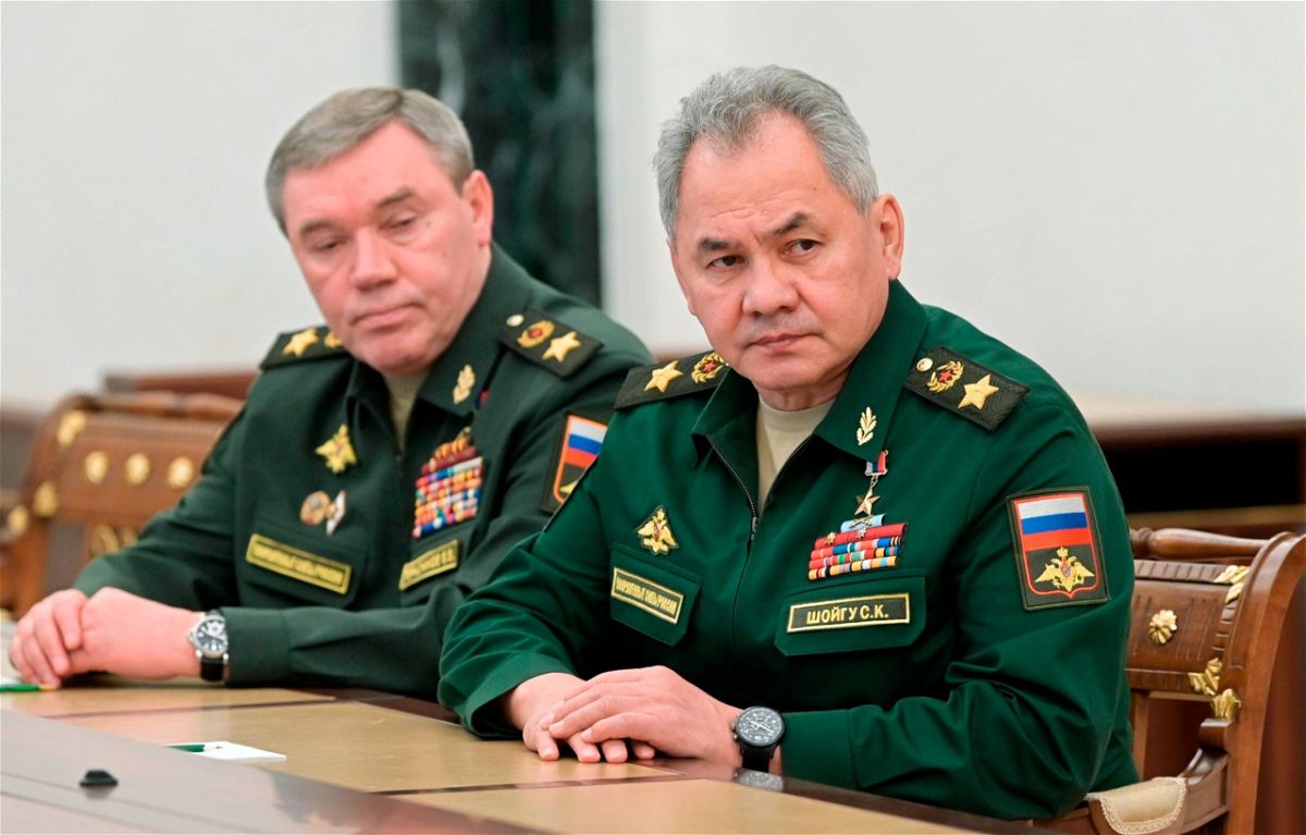Russian Defense Minister Sergei Shoigu, right, and Head of the General Staff of the Armed Forces of Russia and First Deputy Defense Minister Valery Gerasimov lare pictured in a February 27 meeting. Speculation mounts over the whereabouts of Shoigu as the Kremlin spokesperson declined to comment on media reports that he had health problems.