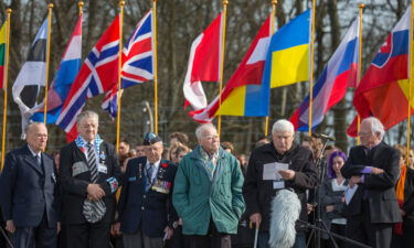 Borys Romanchenko (second right) pictured at the Buchenwald memorial site in 2015. Romanchenko