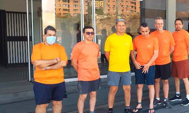 This undated file photo shows former CITGO oil executives standing outside the Bolivarian National Intelligence Service