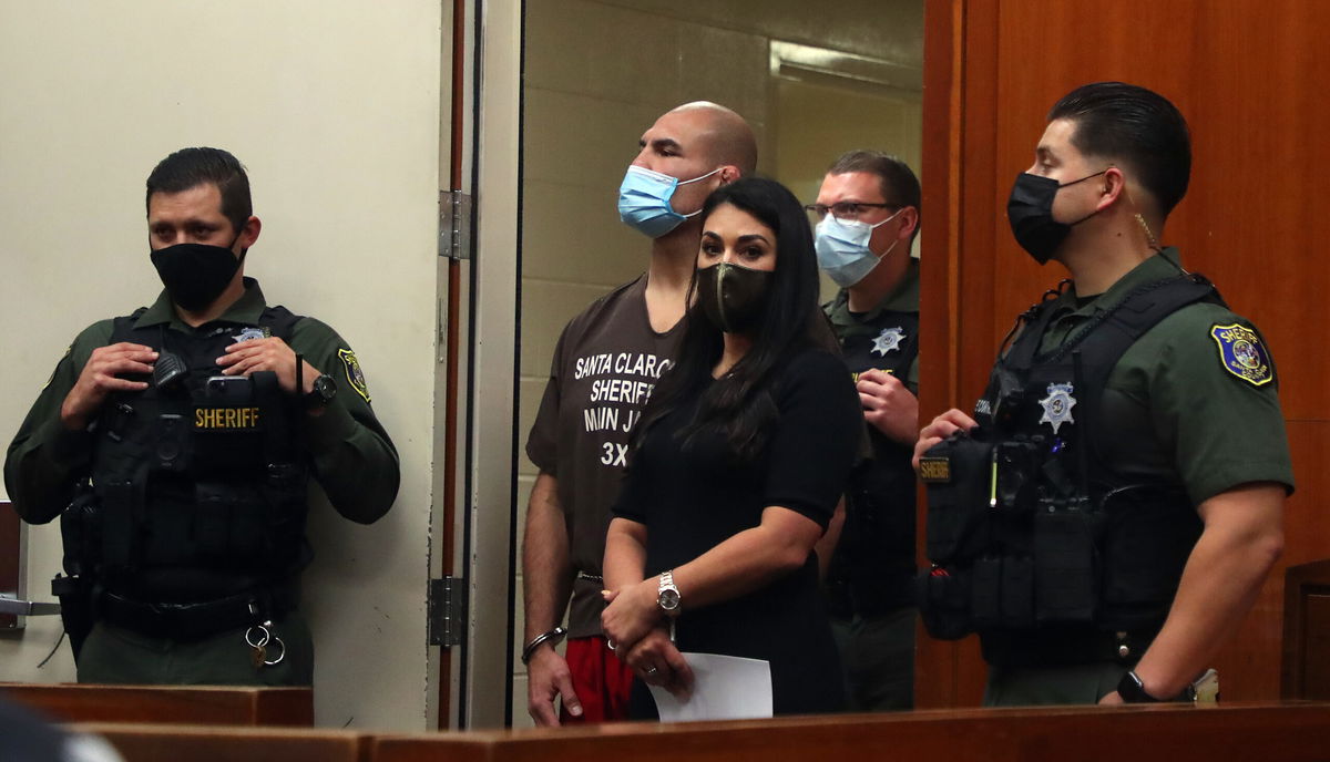<i>Aric Crabb/East Bay Times/Getty Images</i><br/>Cain Velasquez makes a court appearance on an attempted murder charge at the Santa Clara County Hall of Justice on Wednesday