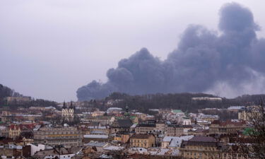 Smoke rises in the air in Lviv