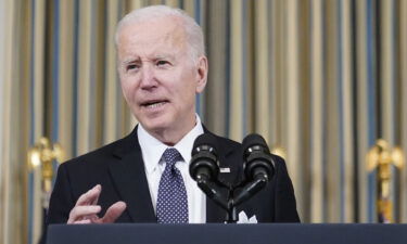 President Joe Biden speaks about his proposed budget for fiscal year 2023 in the State Dining Room of the White House