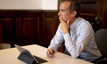 Los Angeles mayor Eric Garcetti is seen during an interview earlier in March. A number of Senate Democrats have privately expressed concerns about President Joe Biden's nomination of Garcetti to be US ambassador to India