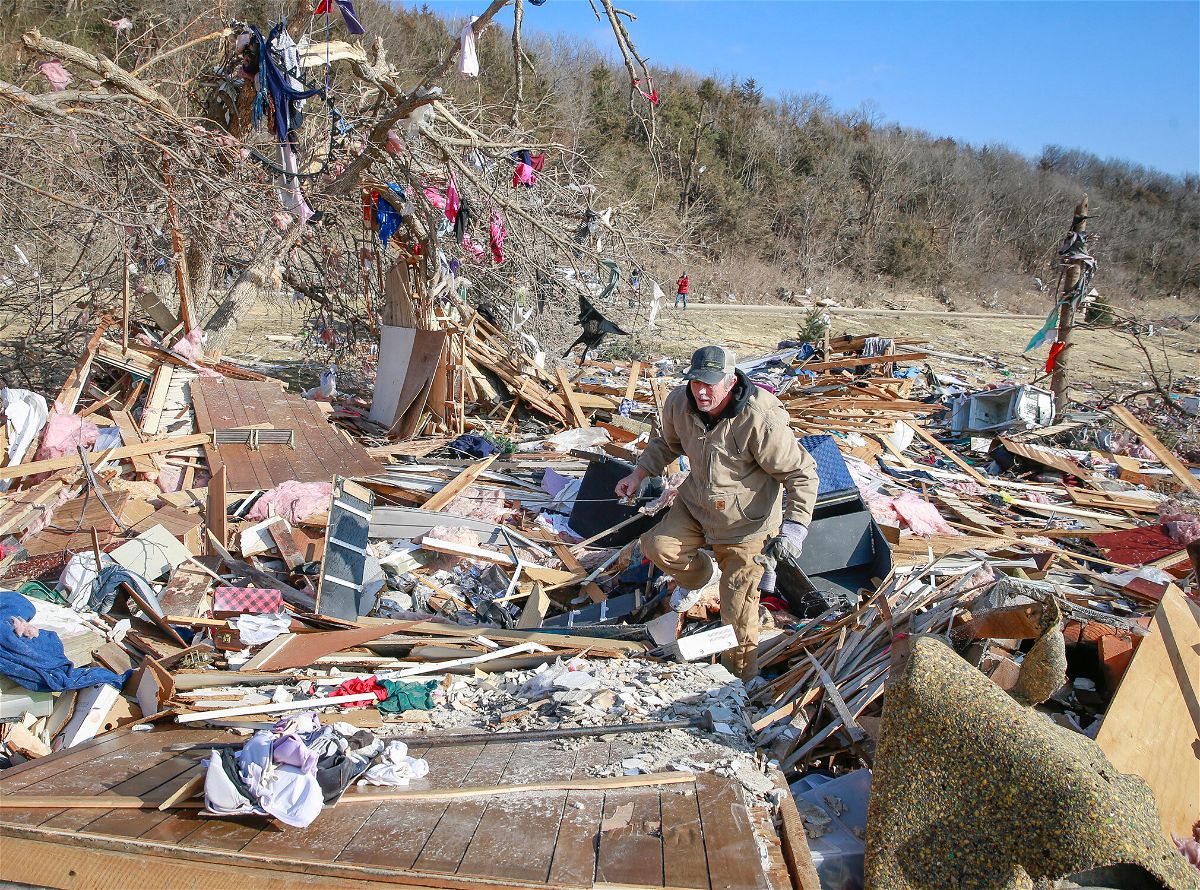 <i>Bryon Houlgrave/AP</i><br/>Cleanup efforts are underway in Winterset