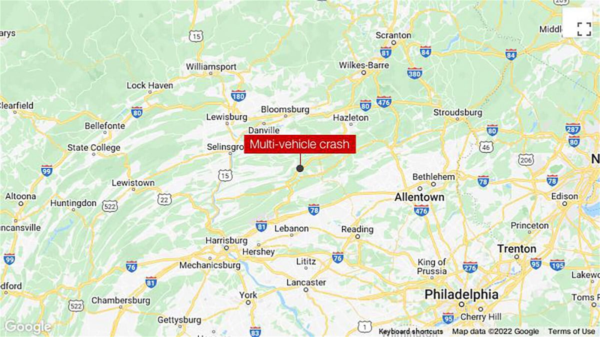 <i>Google</i><br/>At least 25 vehicles were involved in a crash on a major highway in eastern Pennsylvania during a snow squall on March 28.