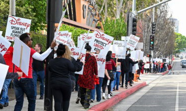 A crowd at a "Don't Say Gay" bill rally at the Walt Disney Company in Burbank