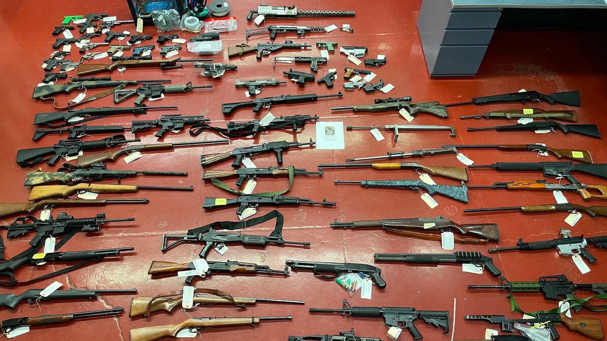 <i>Connecticut State Police/WFSB</i><br/>State police said they seized more than 100 illegal firearms from a New Britain man.