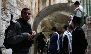 Jewish settlers escorted by Israeli forces enter Al-Aqsa Mosque compound in Jerusalem on April 18.