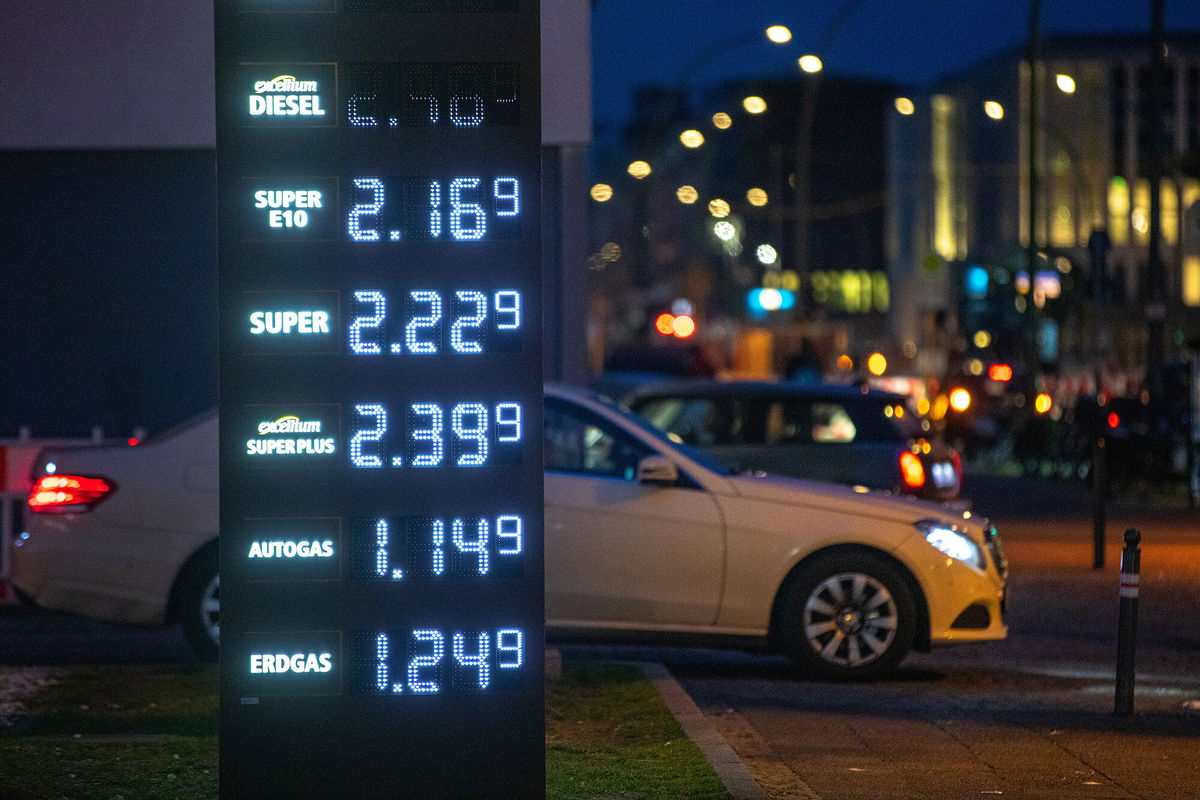 <i>Krisztian Bocsi/Bloomberg/Getty Images</i><br/>Fuel prices on a sign at a Total gas station in Berlin