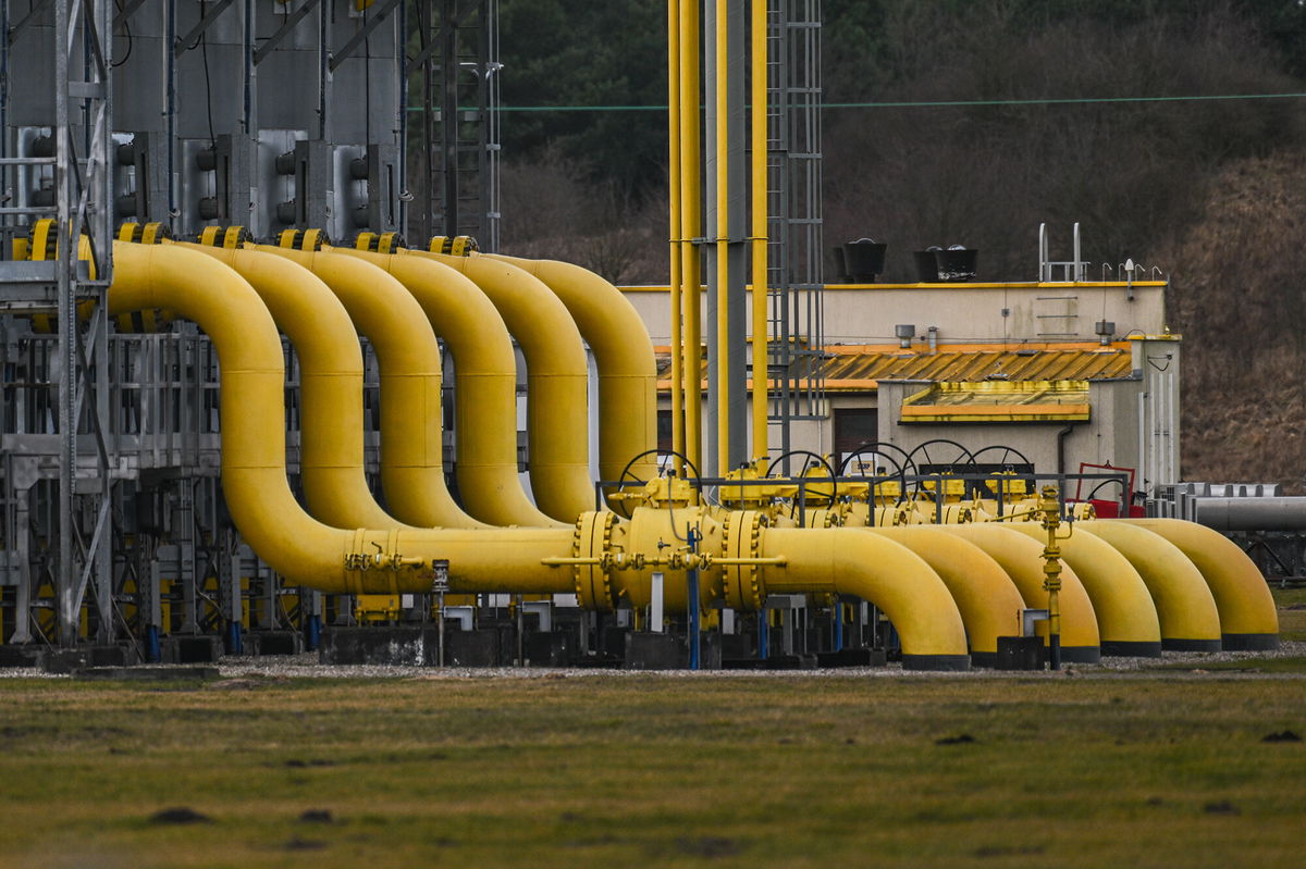 <i>Omar Marques/Getty Images</i><br/>A view of giant tubes part of one of the physical exit points and compressor gas station of the Yamal--Europe gas pipeline on February 19