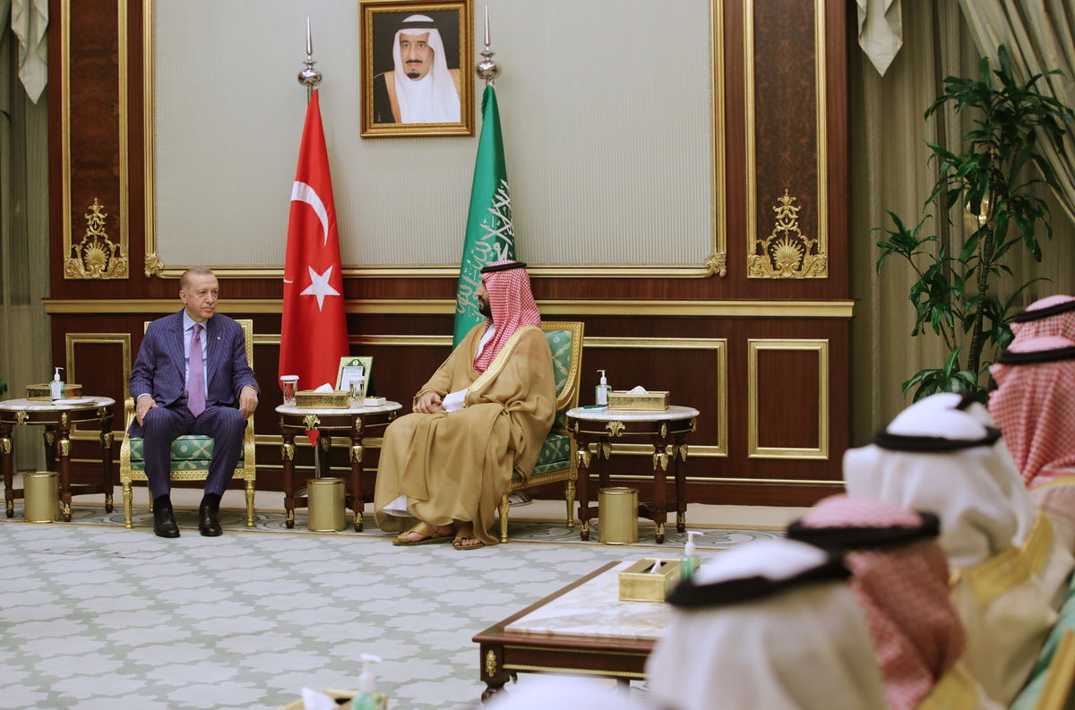 <i>Murat Kula/Anadolu Agency/Getty Images</i><br/>Turkish President Erdogan meets Saudi Crown Prince Mohammed bin Salman in Jeddah.