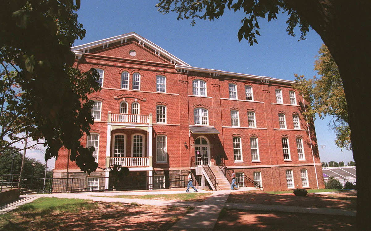 <i>Ric Feld/AP</i><br/>Morris Brown College students walk past the historic Gaines Hall on the campus in Atlanta on Thursday