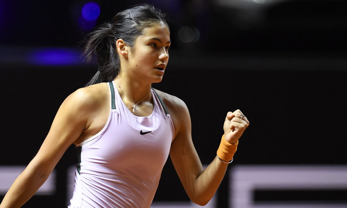 <i>THOMAS KIENZLE/AFP/AFP /AFP via Getty Images</i><br/>Great Britain's Emma Raducanu reacts during the single's quarter final match against Poland's Iga Swiatek (not in the picture) at the Women's Tennis Grand Prix WTA 500 tournament in Stuttgart