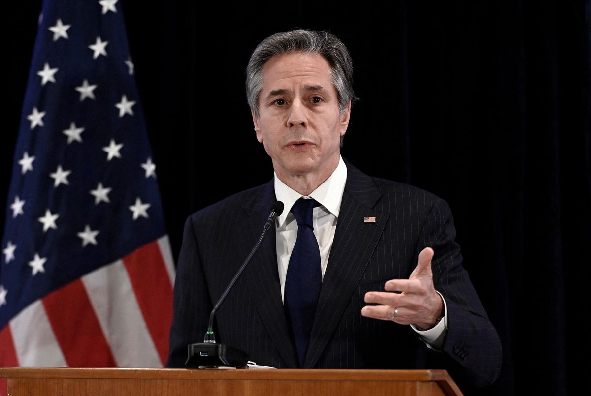 <i>OLIVIER DOULIERY/AFP/Pool/Getty Images</i><br/>US Secretary of State Antony Blinken  said the State Department is on track for its best year for Foreign Service intake since 2012. Blinken is shown here during a press conference in Brussels