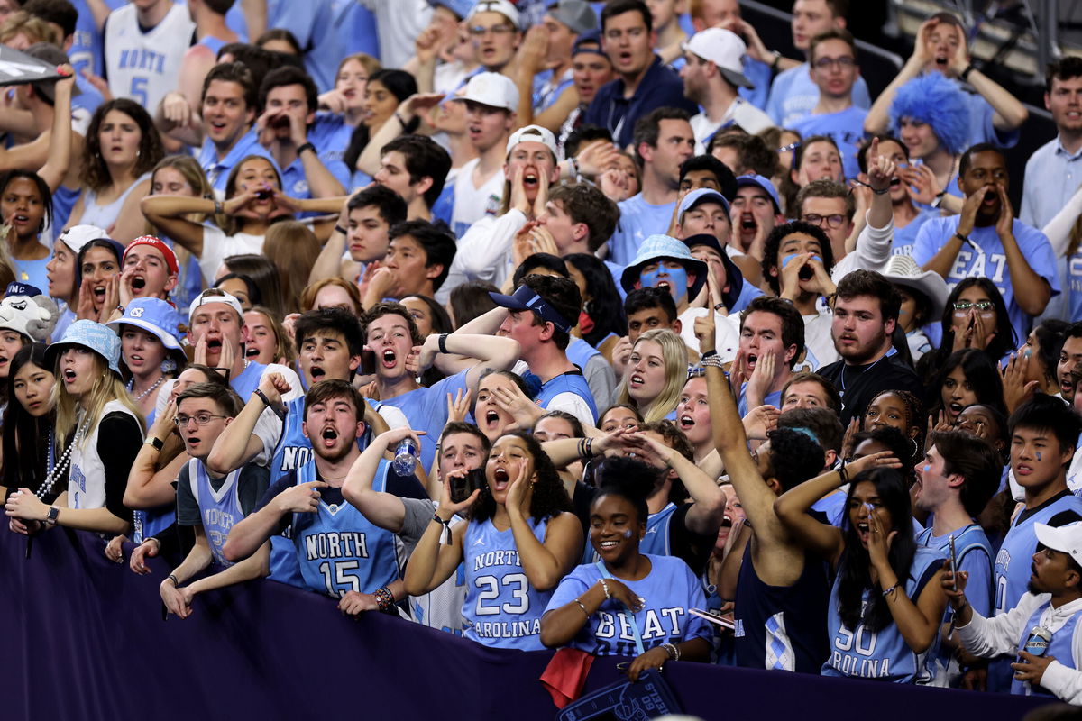 UNC fans react to a play during the semifinal game of the 2022 NCAA Men's Basketball Tournament Final Four at Caesars Superdome, April 3 in New Orleans.