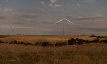 Wind turbines spin at the Traverse wind farm in Oklahoma on April 19.