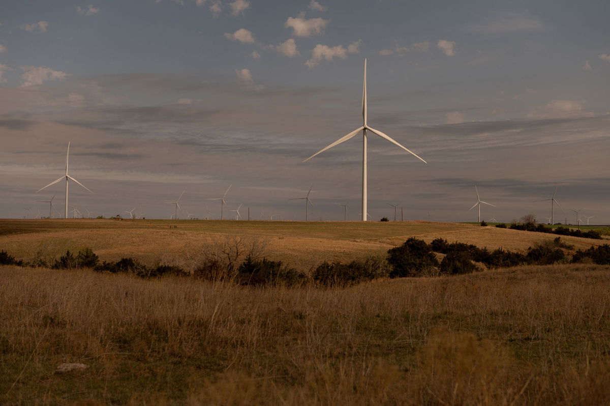 <i>Will Lanzoni/CNN</i><br/>Wind turbines spin at the Traverse wind farm in Oklahoma on April 19.