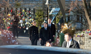 Volodymyr Zelensky and Olena Zelenska attend a memorial service in Kyiv in February -- shortly before the Russian invasion began.