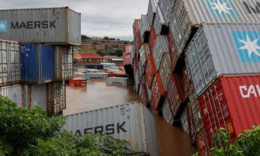 Shipping containers fell over in the heavy rains and winds in Durban.