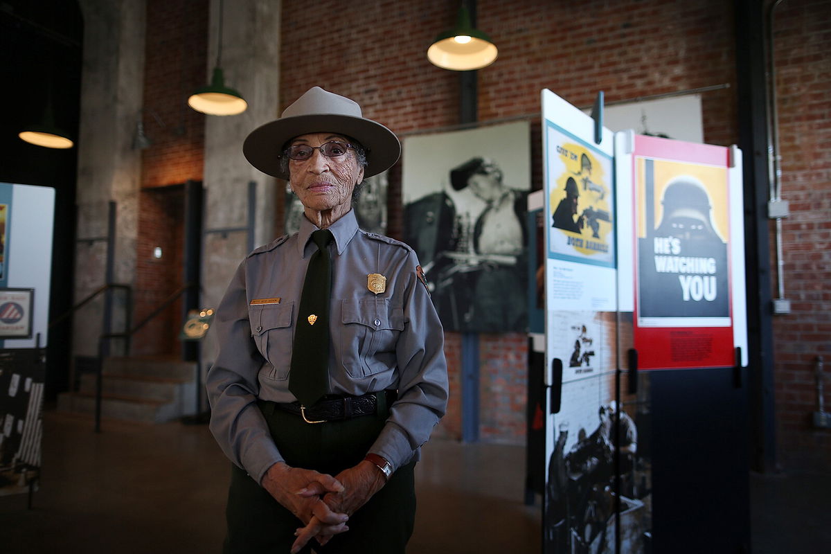 <i>Justin Sullivan/Getty Images</i><br/>National Park Service ranger Betty Reid Soskin poses for a portrait at the Rosie the Riveter/World War II Home Front National Historical Park on October 24