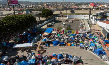 The Supreme Court examines President Joe Biden's power to dictate US immigration policy in the "Remain in Mexico" challenge. Pictured is a migrant camp in Tijuana