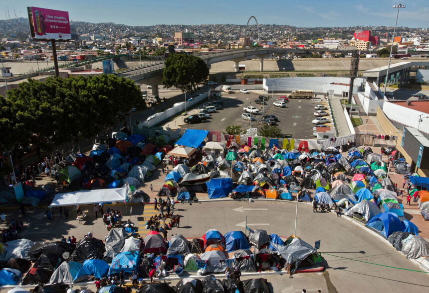 The Supreme Court examines President Joe Biden's power to dictate US immigration policy in the "Remain in Mexico" challenge. Pictured is a migrant camp in Tijuana