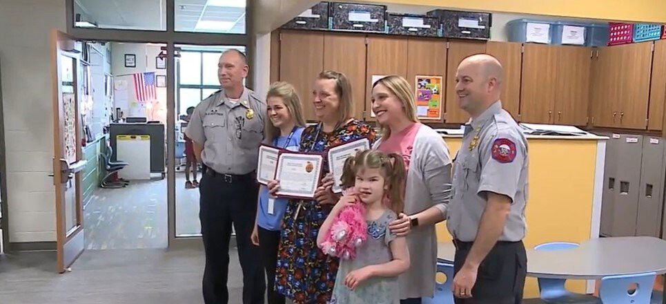<i>KETV</i><br/>The Omaha Fire Department visited Oakdale Elementary School to hail three teachers as heroes for saving one of their students.