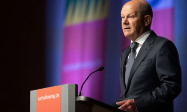 German Chancellor Olaf Scholz speaks at the Katholikentag in Stuttgart