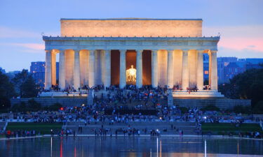 Lincoln Memorial at sunset with lake reflections