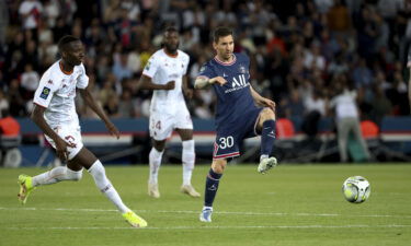 Messi on the pitch against FC Metz at the Parc des Princes stadium on May 21 in Paris.