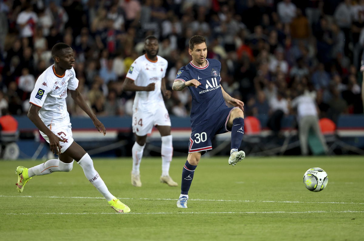 <i>John Berry/Getty Images</i><br/>Messi on the pitch against FC Metz at the Parc des Princes stadium on May 21 in Paris.