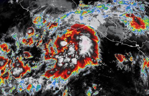 Tropical Storm Agatha is the first storm of the 2022 eastern Pacific hurricane season. Pictured is a satellite image of the storm.
