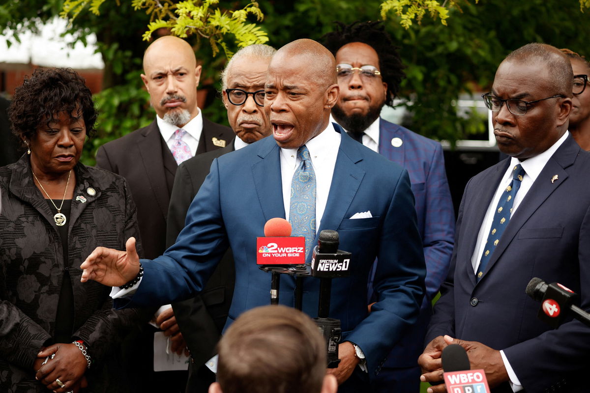 <i>Lindsay DeDario/Reuters</i><br/>New York Mayor Eric Adams pictured here in Buffalo on May 29