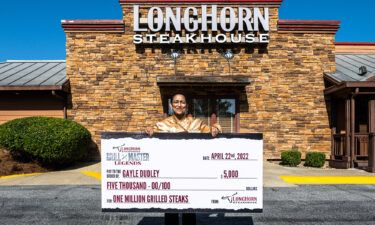 Gayle Dudley was named "Grill Master Legend" after reaching the milestone of grilling 1 million steaks at a Longhorn Steakhouse in Georgia.