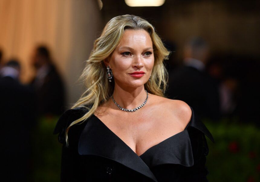 Model Kate Moss arrives for the 2022 Met Gala at the Metropolitan Museum of Art on May 2