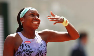 Coco Gauff celebrates after her victory against Sloane Stephens.