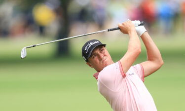 Thomas plays his second shot on the second hole during the final round of the 2022 PGA Championship.